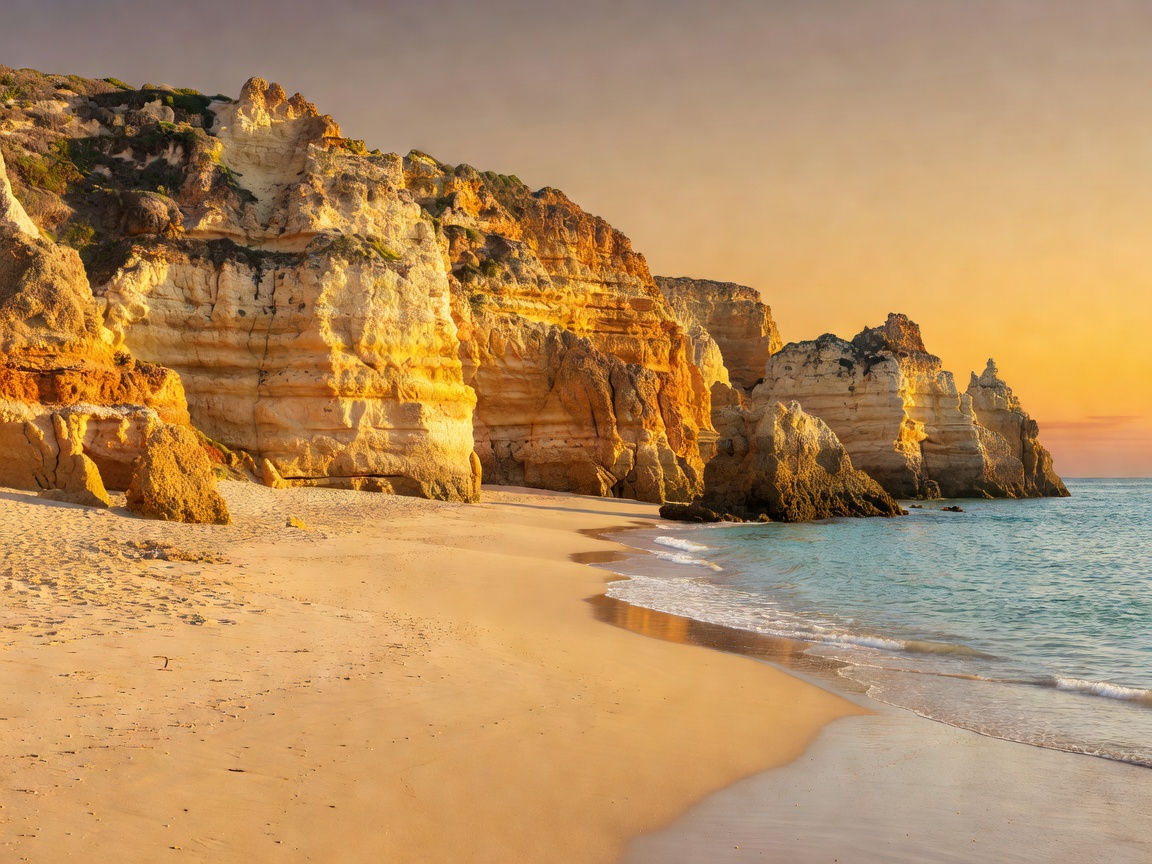 Golden Algarve cliffs above a sandy beach