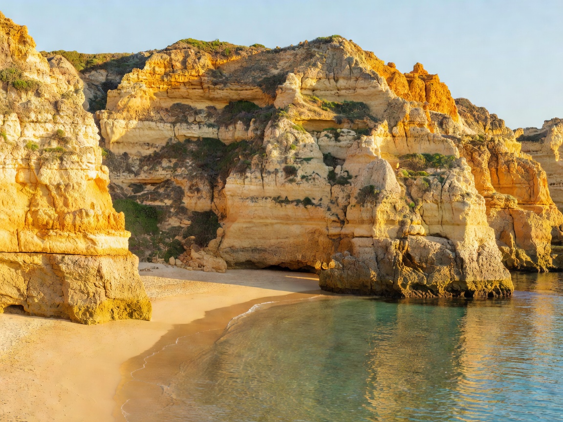 Golden Algarve sea cliffs above a sheltered beach